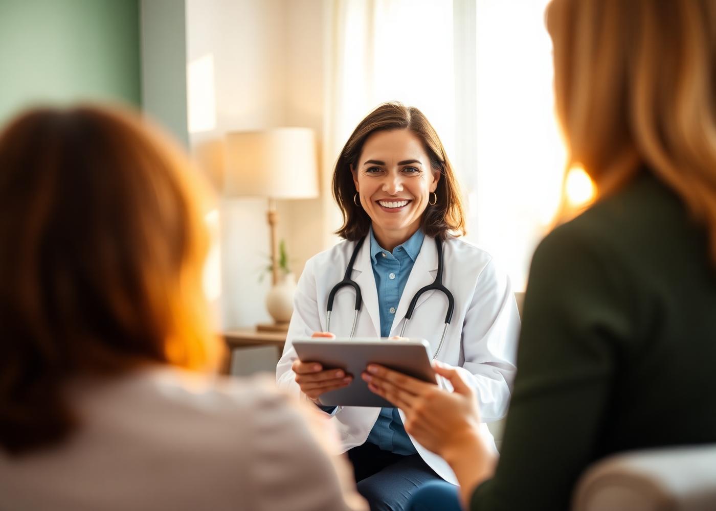Friendly clinician on a telehealth video call