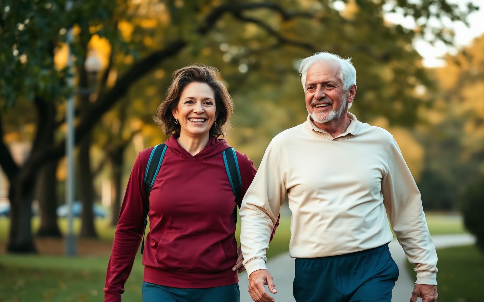 Healthy couple walking together in a park